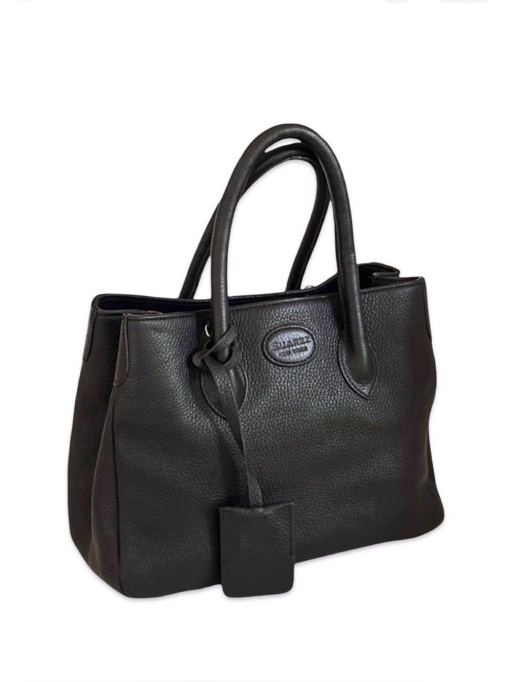 Suarez New York Italian Black Leather Satchel Bag 3 Compartments Made in Italy